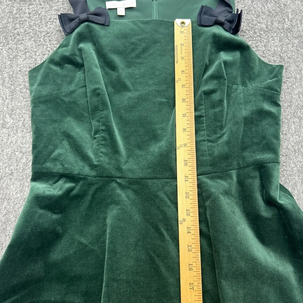 Talbots Green Velvet Dress 6 Dark Academia Coquette Bow Party Skater Christmas - Picture 9 of 11